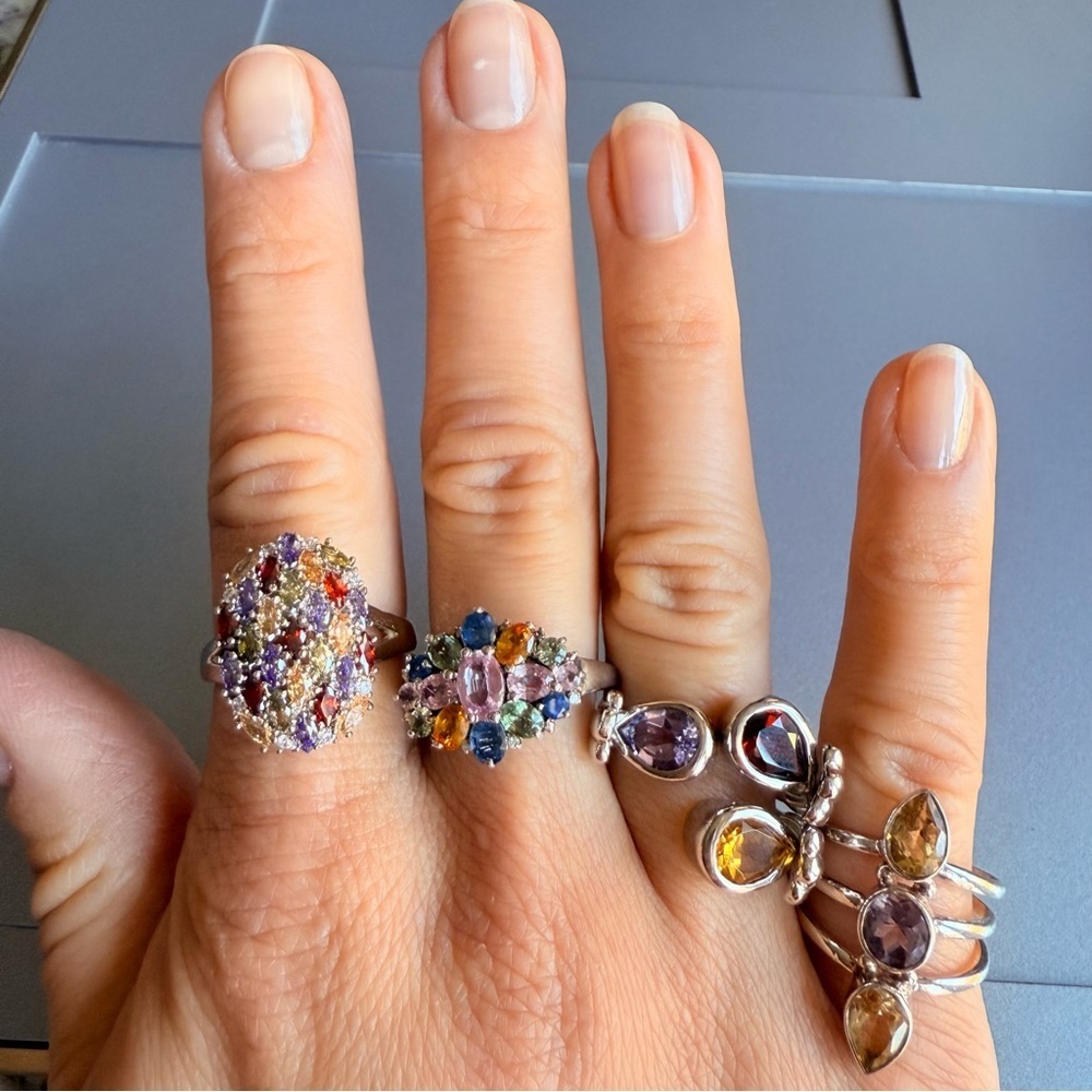 Multi Gems Amethyst Garnet Citrine Sterling Silver Adjustable Ring J&T D… - Picture 8 of 10